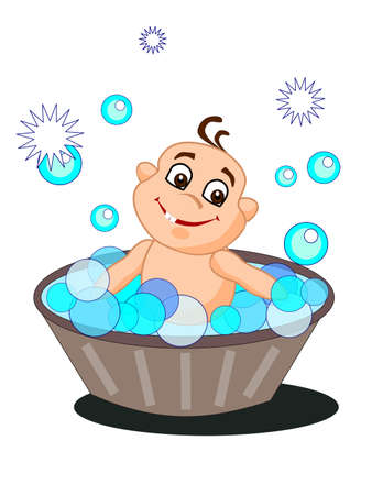 A toddler taking his bathのイラスト素材
