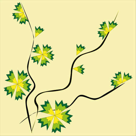 A background with three brunches and green, yellow and black flowers.のイラスト素材