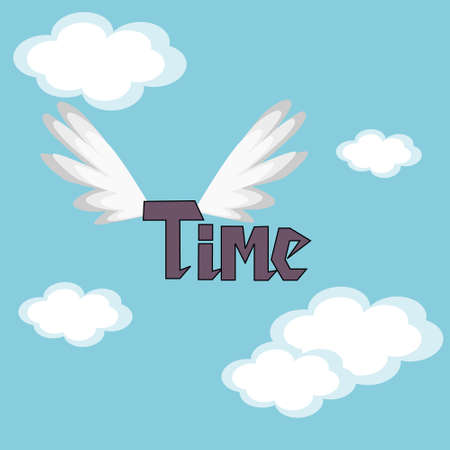 Time Flies.  The word "time" in the sky with wings.のイラスト素材