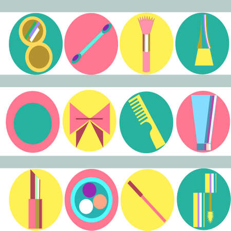 Set of beauty and make-up - related objects in vivid colorsのイラスト素材