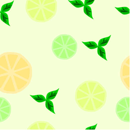 A seamless background with slices of lemon, lime and orange, accompanied by mint leaves.のイラスト素材