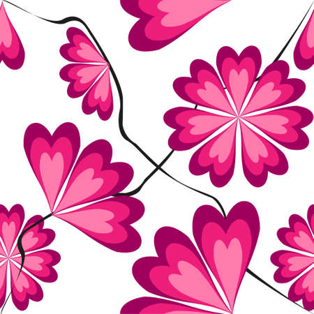 Seamless pattern with heart-shaped petals in pink tintsのイラスト素材