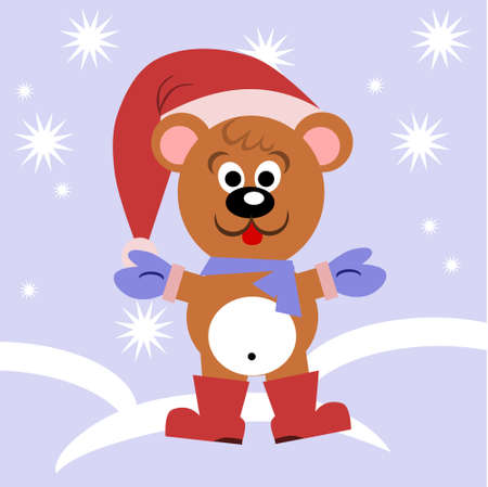 A funny bear wearing a scarf, hat and mittens.のイラスト素材