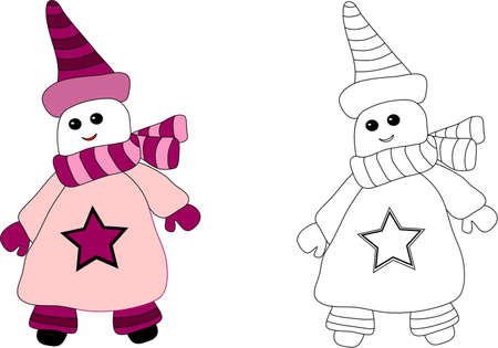Snow man in clothes coloration on a white backgroundのイラスト素材