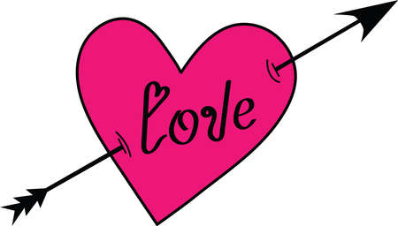 Isolated pink heart with an arrow and inscription loveのイラスト素材