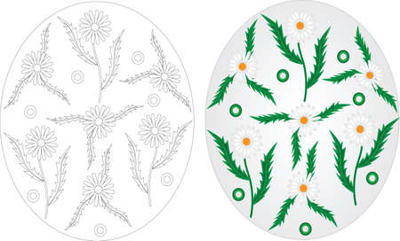 Easter eggs coloring pages set with chamomile on the white backgroundのイラスト素材