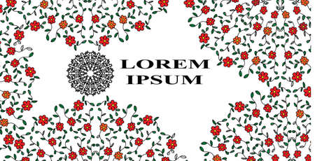 ract circle with flowers. Circular floral abstract picture color with space for textのイラスト素材