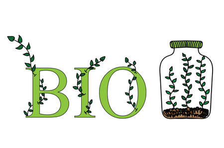 Labels set - eco bio healthy. Vector natural, organic, bio, eco labels and shapes on white background.のイラスト素材