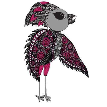 Abstract bird on the white background.doodle stile for t-shirt print in style, tattoo design, ornamental animalのイラスト素材