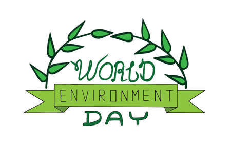 World environment day text card with leaves. World environment day vector card. World environment day vector typography. World environment day lettering.のイラスト素材