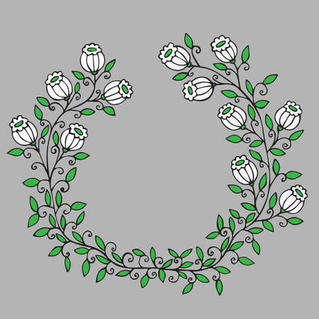 Frame with white color  abstract  flower on the gray background. Isolated vector frame with flower on the white background. Can be used to design for T-shirt, greeting card, poster, wedding or party  invitation.のイラスト素材