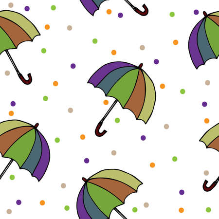 Seamless with isolated colorful umbrella with multicolor circle on the white backgroundのイラスト素材