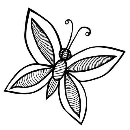 Black line butterfly for tattoo, coloring book for adult and kids isolated on the white backgroundのイラスト素材