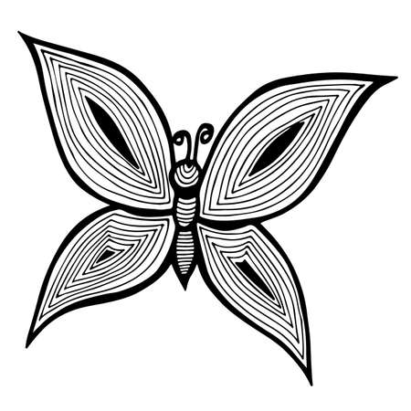 Abstract black line butterfly for tattoo, coloring book for adult and kids isolated on the white backgroundのイラスト素材