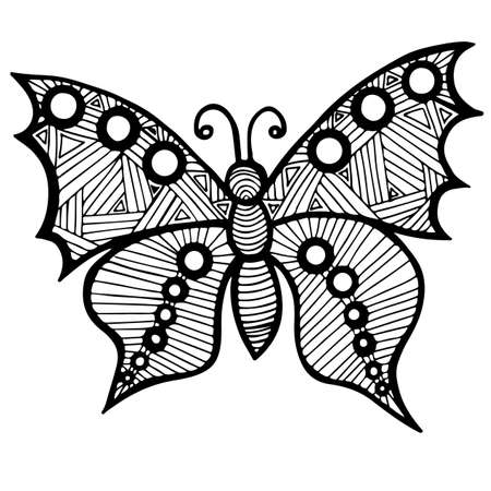 Black line butterfly for tattoo, coloring book for adult and kids isolated on the white backgroundのイラスト素材