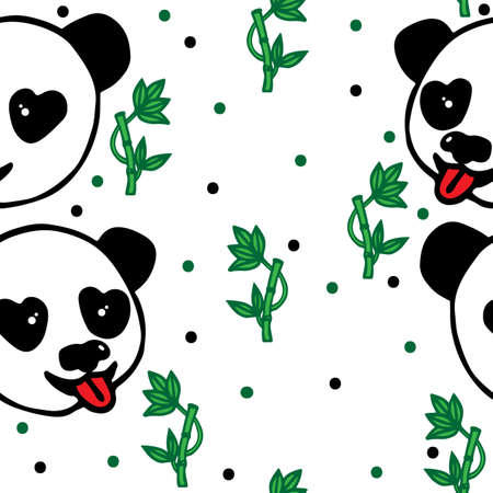 Seamless with head of Panda and green bamboo on the white backgroundのイラスト素材