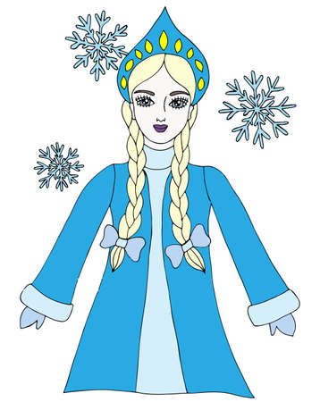 Colorful snow queen winter girl with snowflake. Element for adult coloring book page design.のイラスト素材