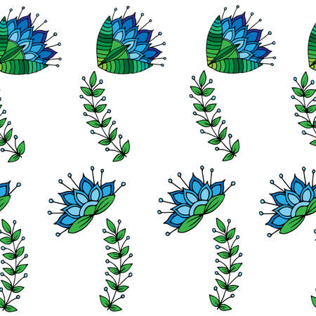 Seamless pattern with blue abstract flower on the white background. Can be used for printing on fabric, for wrapping paper and for the background of the site.のイラスト素材