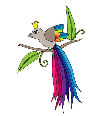 Colorful abstract exotic bird on the white background. For banners, labels, badges, prints, posters, web. Vector illustration.のイラスト素材
