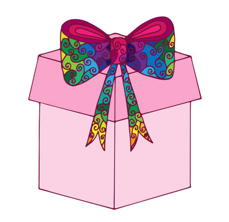 Colorful gift with baw line art element for adult coloring book page design.のイラスト素材