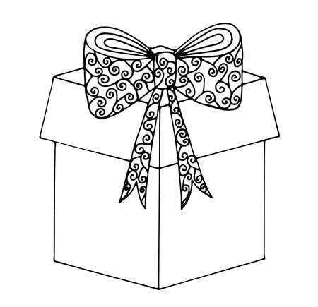 Mono color white gift with baw line art element for adult coloring book page design.のイラスト素材