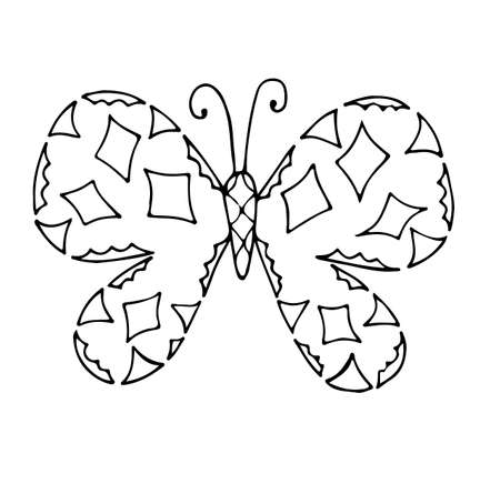 Abstract isolated black line butterfly  for tattoo, coloring book for adult and kids on the white background.のイラスト素材