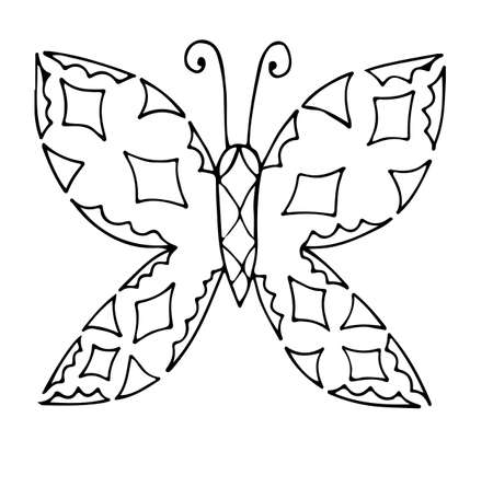 Abstract isolated butterfly for tattoo, coloring book for adult and kids on the white background.のイラスト素材