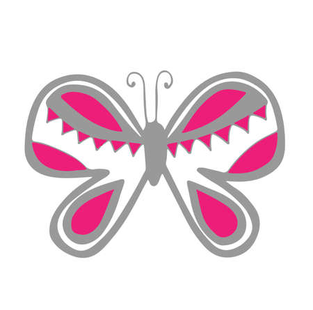 Grey and pink isolated butterfly for tattoo, coloring book for adult and kids on the white background.のイラスト素材
