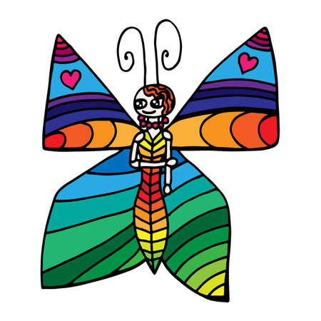 Colorful butterfly for tattoo, coloring book for adult and kids isolated on the white backgroundのイラスト素材