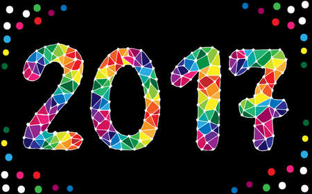 Colorful Happy New Year 2017 calendar cover on black, typographic vector illustration. For coloring...