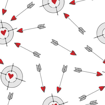 Seamless pattern with purpose with a heart and flying arrows. Vector illustration for Valentines day.のイラスト素材