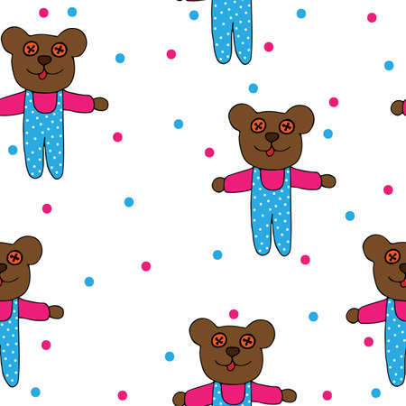 Seamless with isolated bear toy on the white background. Can be used for printing on fabric, for wrapping paper and for the background of the site.のイラスト素材