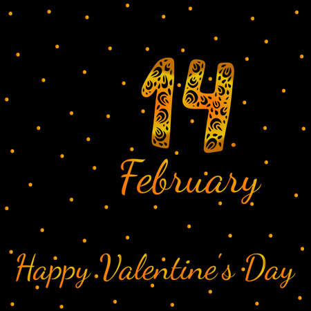 Gold greeting card with fourteenth February and Happy Valentines Day text illustrationのイラスト素材