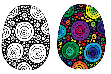 Hand drawn Easter egg with abstract circle for coloring book for adult and design elements. Can be used for card, invitation, posters, texture backgrounds, placards, banners.のイラスト素材