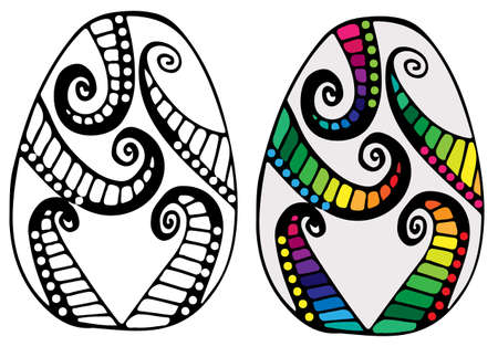 Hand drawn colorful abstract Easter egg for coloring book for adult and design elements. Can be used for card, invitation, posters, texture backgrounds, placards, banners.のイラスト素材