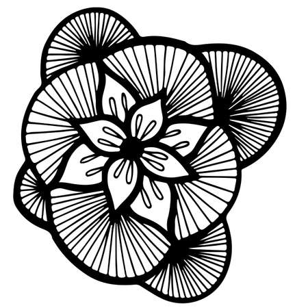 Black line abstract flower isolated on the white background. Can be used for coloring book, card, invitation, posters, placards, banners.のイラスト素材