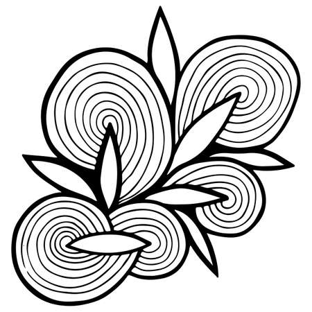 Black line abstract flower on the white background. Can be used for coloring book, card, invitation, posters, placards, banners.のイラスト素材