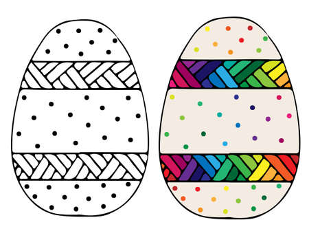 Hand drawn cute Easter egg with abstract pattern for coloring book and design elements. Can be used for card, invitation, posters, texture backgrounds, placards, banners.のイラスト素材