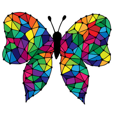 Colorful isolated butterfly for tattoo, coloring book. Can be used for card, invitation, posters, placards, banners.のイラスト素材