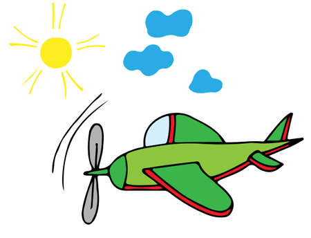 Colorful airplane with sun and sky for coloring book and other child design.のイラスト素材