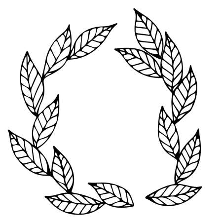 Round wreath with black line leaves. Leaf frame for card, invitation, posters, texture backgrounds, placards, banners, printable.のイラスト素材