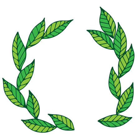 Round wreath with green leaves. Leaf frame for card, invitation, posters, texture backgrounds, placards, banners, printable.のイラスト素材
