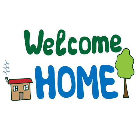 Colorful banner lettering quote with tree and house.のイラスト素材