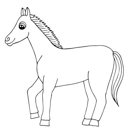 Cartoon horse vector isolated. Black line steed for coloring book, print and other design.のイラスト素材