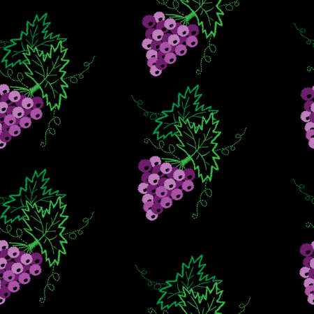 Vine with leaves and grapes seamless pattern embroidery stitches imitation.のイラスト素材
