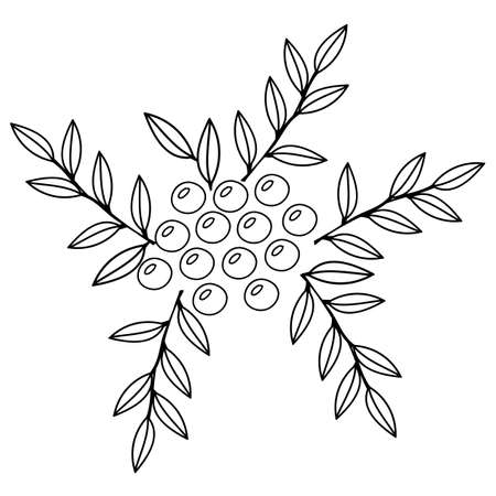 Black line rowan with leaf isolated on the white background. Berry with leaf for print, coloring book and page.のイラスト素材