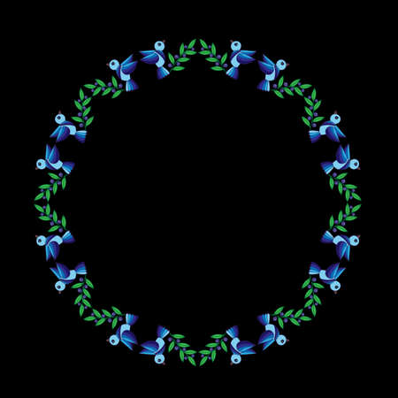 Frame with blue bird with leaf and berry.のイラスト素材