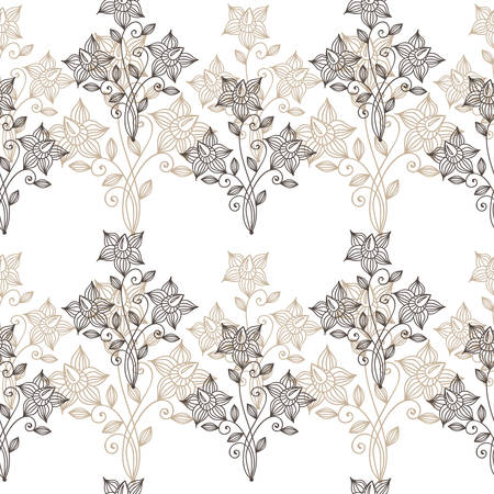 Floral ornate line seamless pattern. Flourish oriental ethnic background. Arabic ornament with line flowers. Vector fancy motives of stylish vintage fabric patterns.のイラスト素材