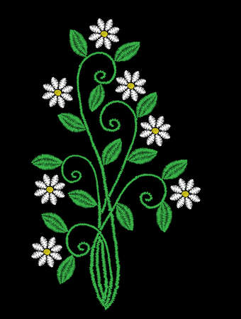 Embroidery stitches imitation floral pattern with folk flower. Fashion embroidery on black background. Embroidery flower vector.のイラスト素材