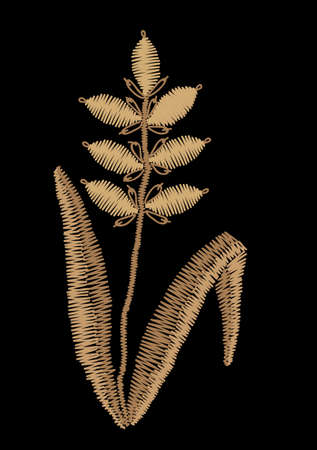 Ear of wheat embroidery stitches imitation. Cartoon illustration ear of wheat vector embroidery. Satin stitch imitation, vector.のイラスト素材